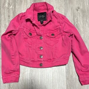 Pink Cropped Denim Jacket
